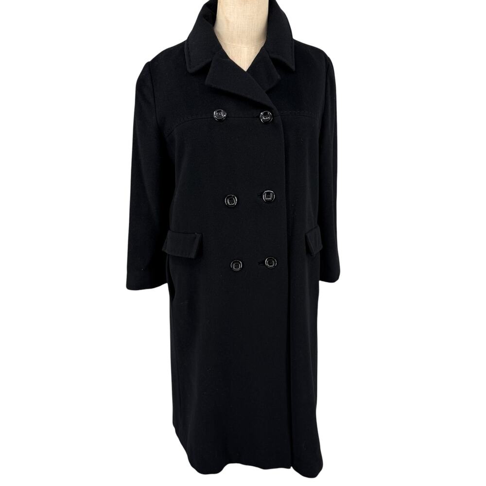 Charles Klein Vintage Coat 100% Cashmere Double Breasted Black Size 12 Medium